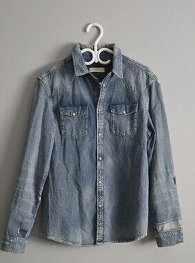AllSaints Distressed Faded Denim Shirt Jacket - Blue